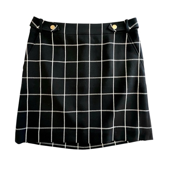 Ann Taylor LOFT Black and White Plaid Skirt with Gold Buttons, Size 8 - Picture 3 of 10